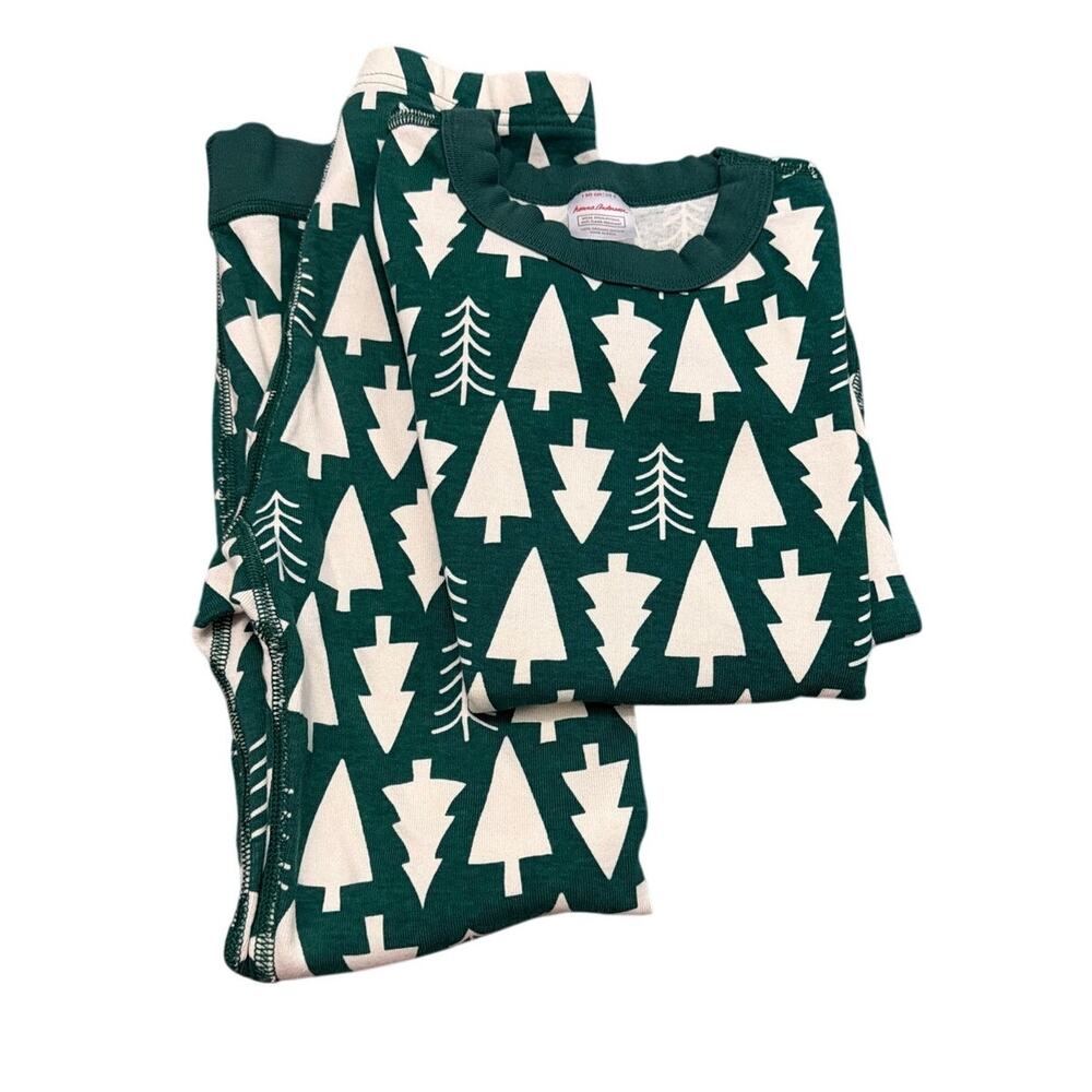 Hanna Andersson Green Pine Tree Christmas Pajamas Long John Set Size 8